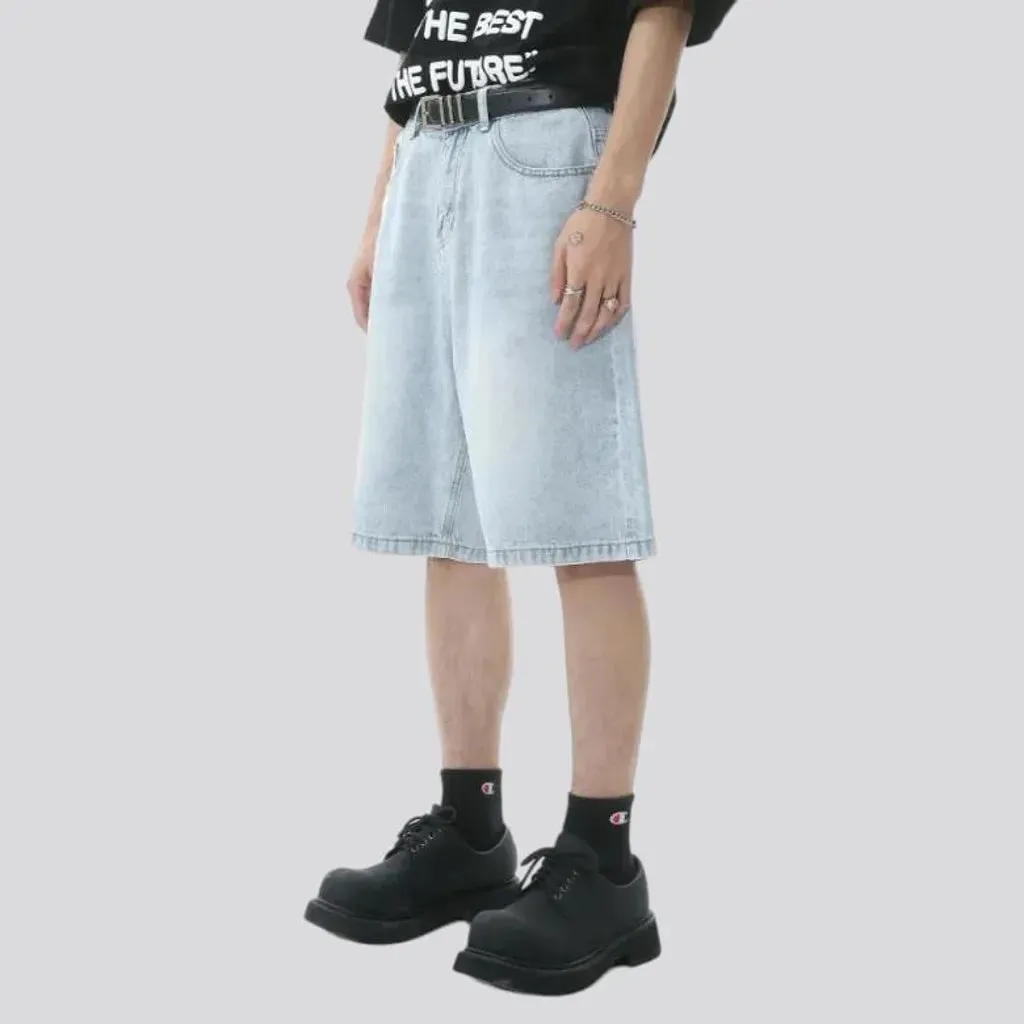 Sanded baggy jean shorts for men