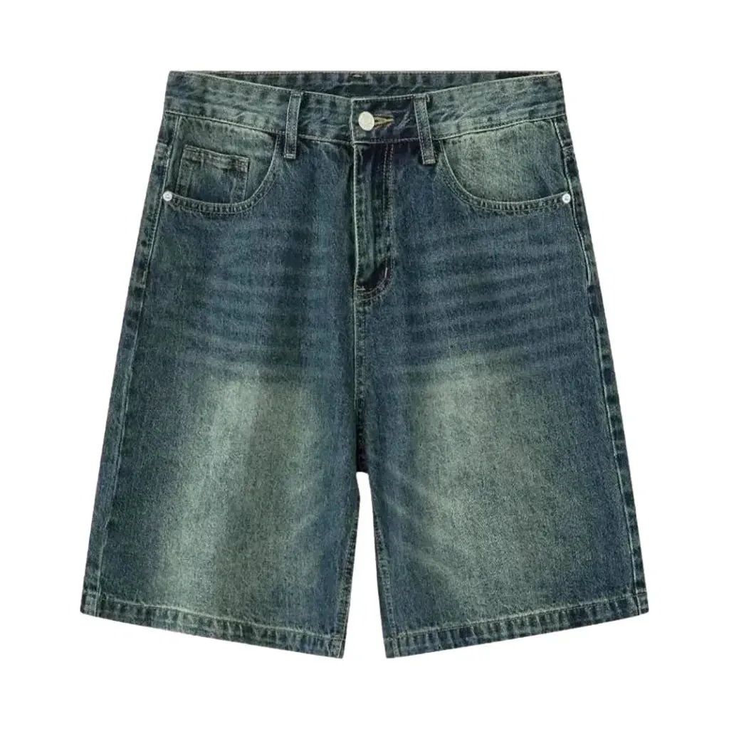 Sanded baggy jean shorts for men