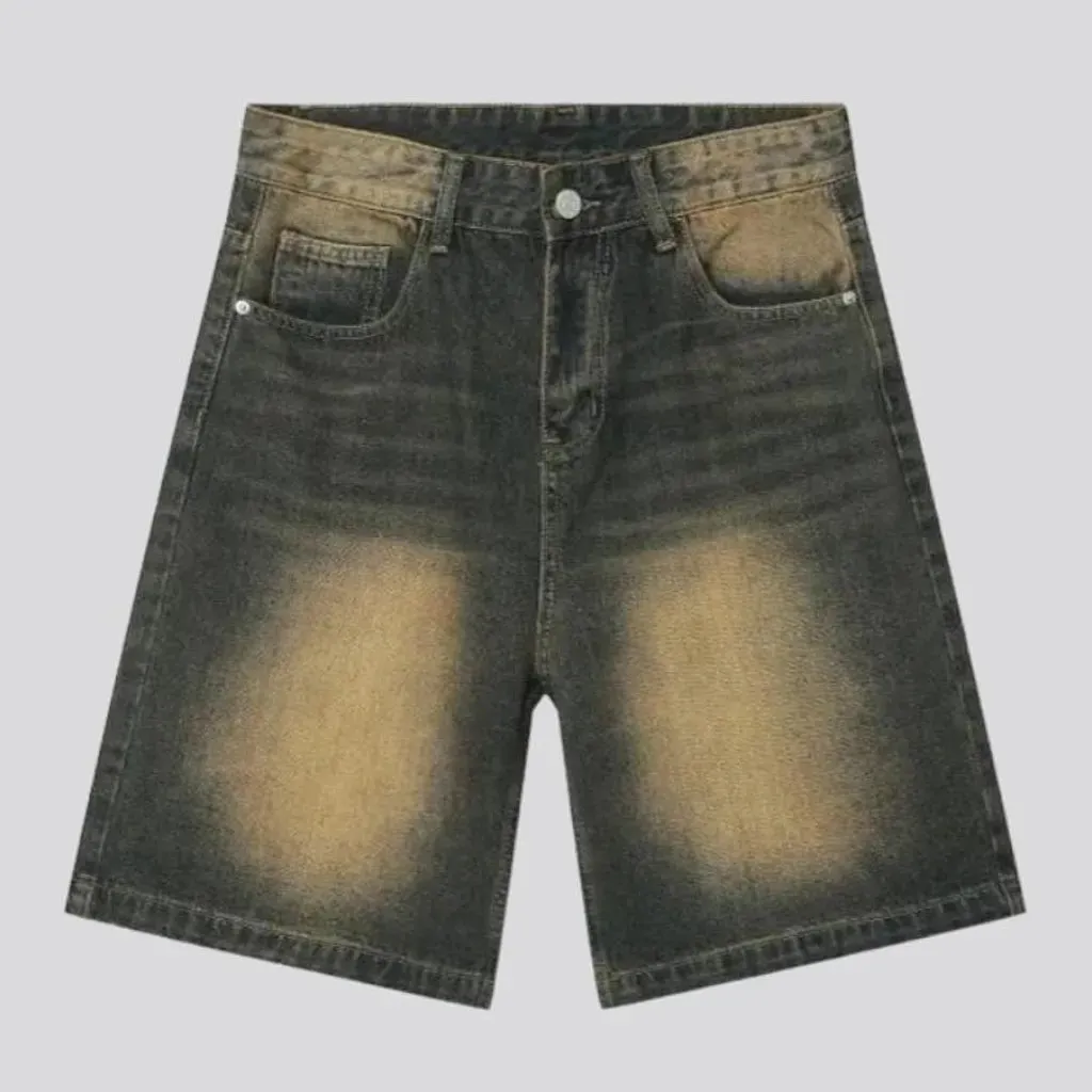 Sanded baggy jean shorts for men