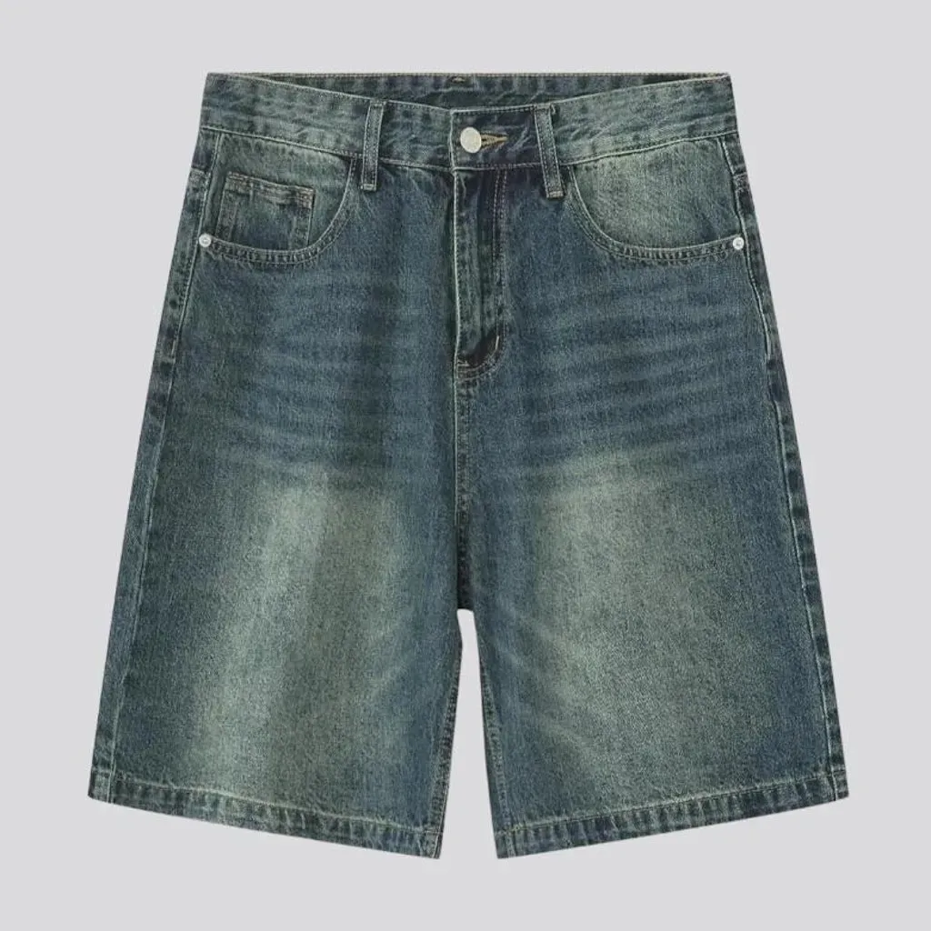 Sanded baggy jean shorts for men