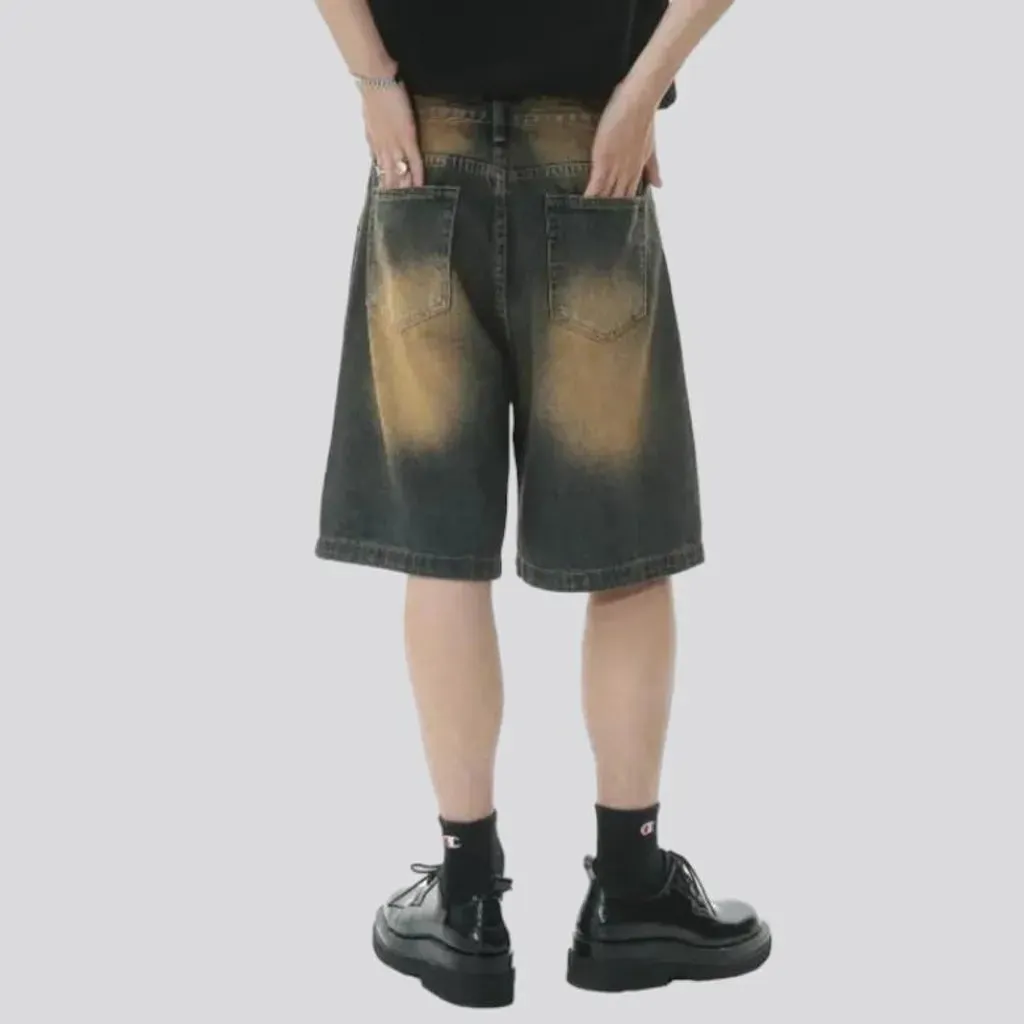 Sanded baggy jean shorts for men