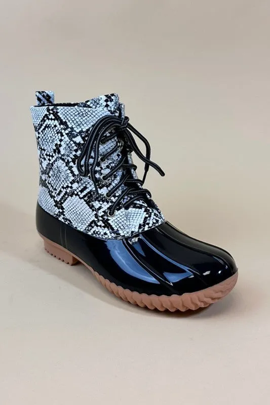 Seraphina Snake Print Winter Duck Boots – Waterproof & Stylish Footwear