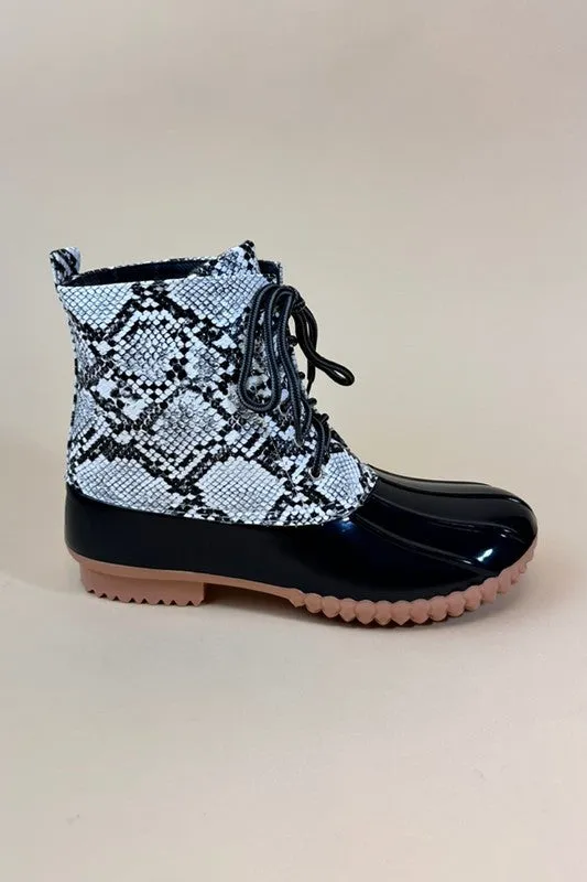 Seraphina Snake Print Winter Duck Boots – Waterproof & Stylish Footwear