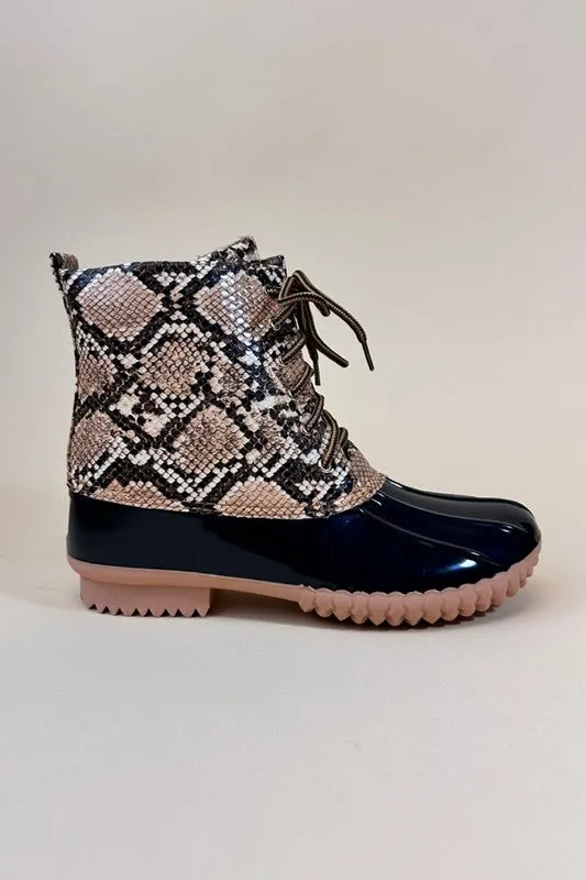 Seraphina Snake Print Winter Duck Boots – Waterproof & Stylish Footwear