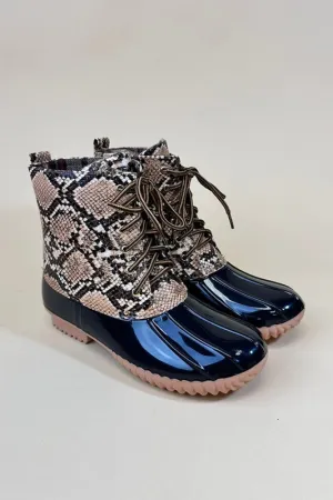 Seraphina Snake Print Winter Duck Boots – Waterproof & Stylish Footwear