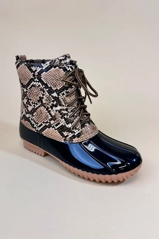 Seraphina Snake Print Winter Duck Boots – Waterproof & Stylish Footwear