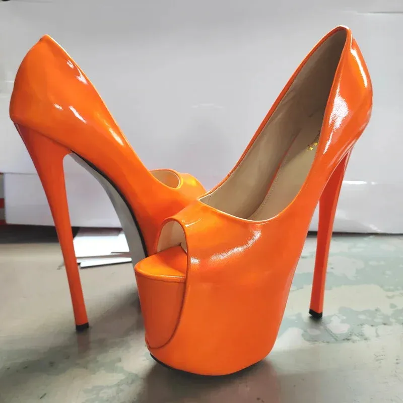 Sexy Peep Toe Platform Women Pumps 22cm Super High Thin Heels