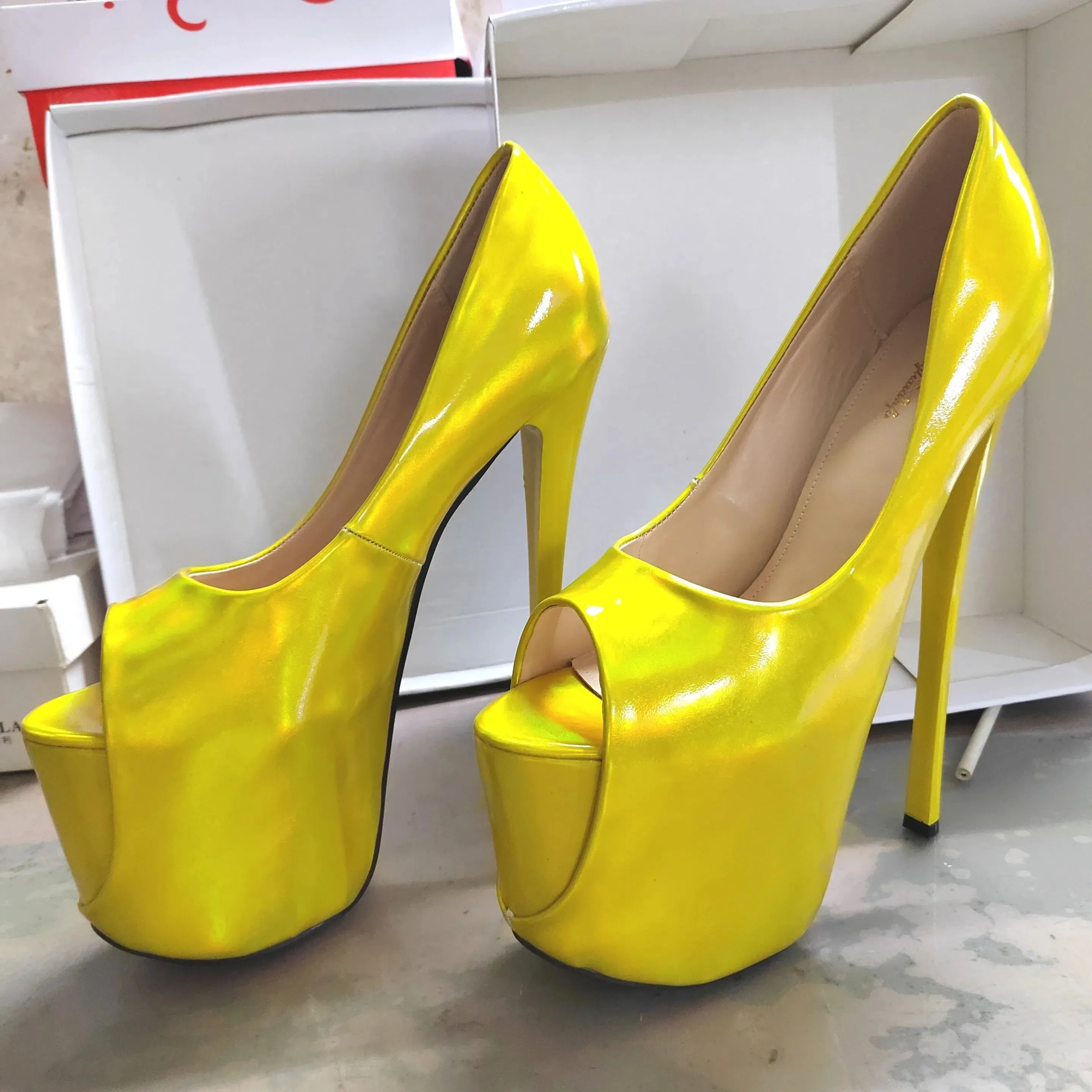 Sexy Peep Toe Platform Women Pumps 22cm Super High Thin Heels