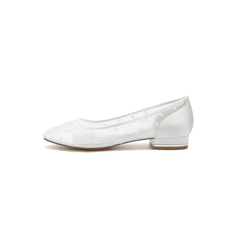 Simple Pointed Toe Mesh Slip-on Low Heels
