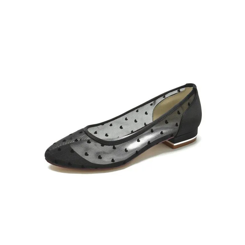 Simple Pointed Toe Mesh Slip-on Low Heels