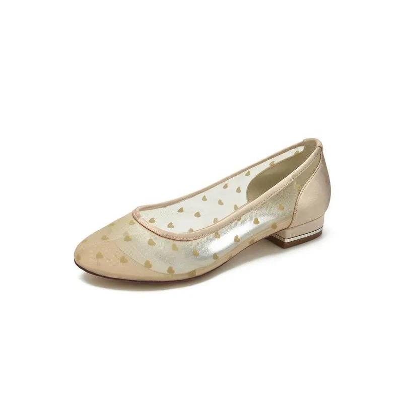 Simple Pointed Toe Mesh Slip-on Low Heels
