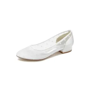 Simple Pointed Toe Mesh Slip-on Low Heels