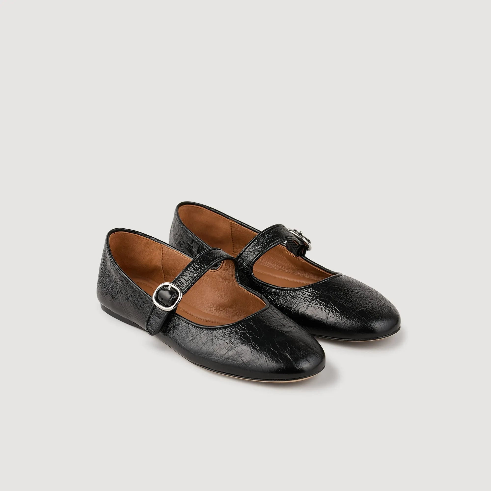 Sixties Shiny Leather Ballet Flats Black