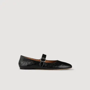 Sixties Shiny Leather Ballet Flats Black