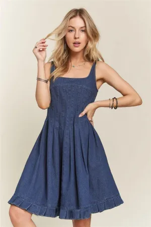 Step Into Spring With ADORA Smocked Back Square Neck Denim Dress