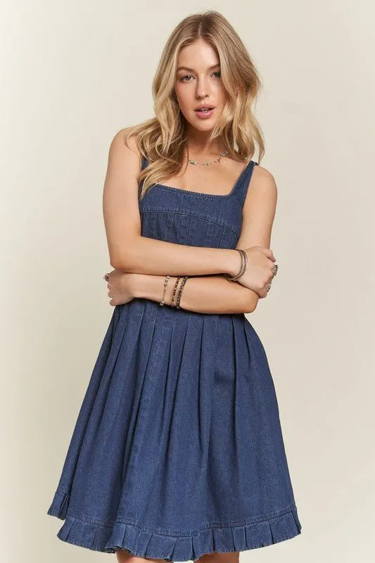 Step Into Spring With ADORA Smocked Back Square Neck Denim Dress