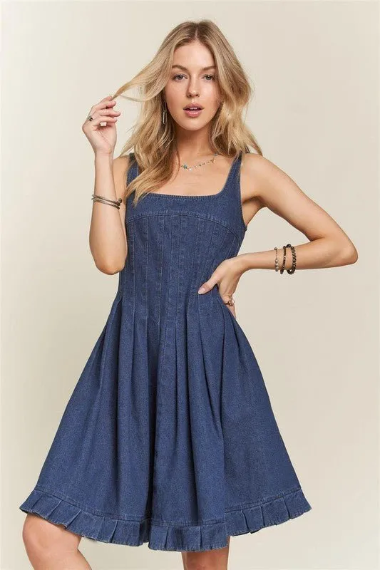 Step Into Spring With ADORA Smocked Back Square Neck Denim Dress