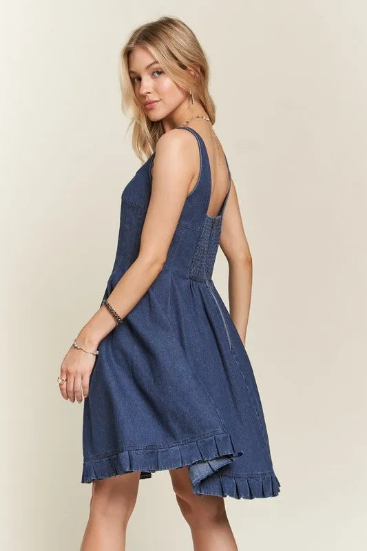 Step Into Spring With ADORA Smocked Back Square Neck Denim Dress