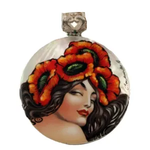 Sterling Silver Hand Painted Pendant inspired by Summer" Mucha