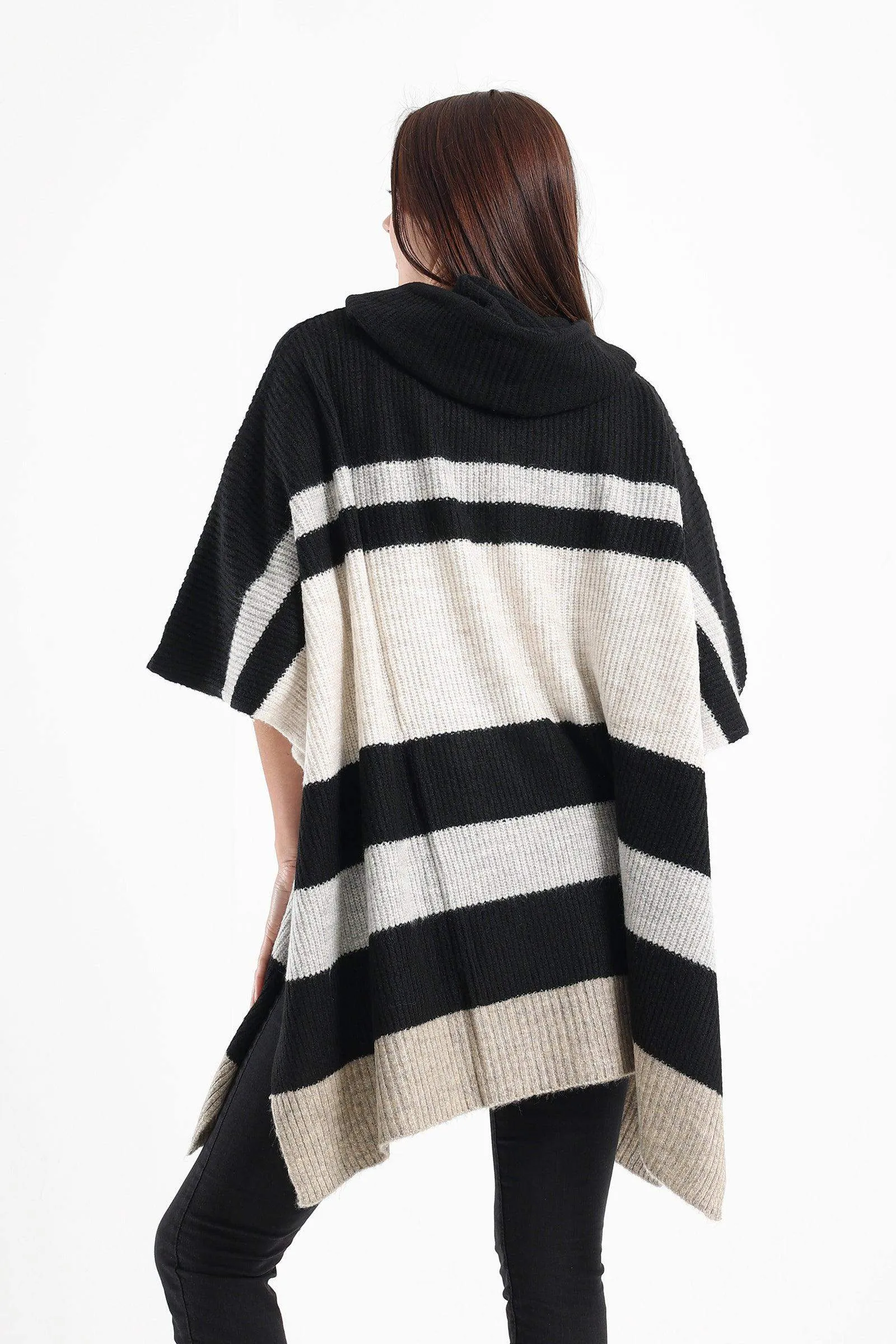 Striped Poncho with Front Zipper