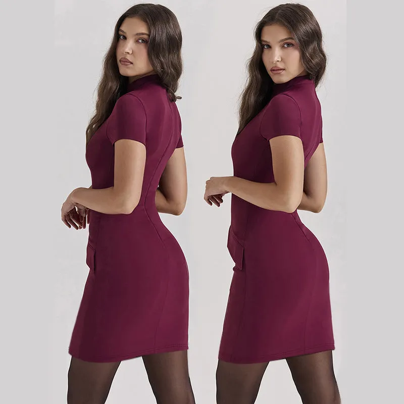 Stylish Pocket Short Sleeve Bodycon Dress for Effortless Everyday Chic