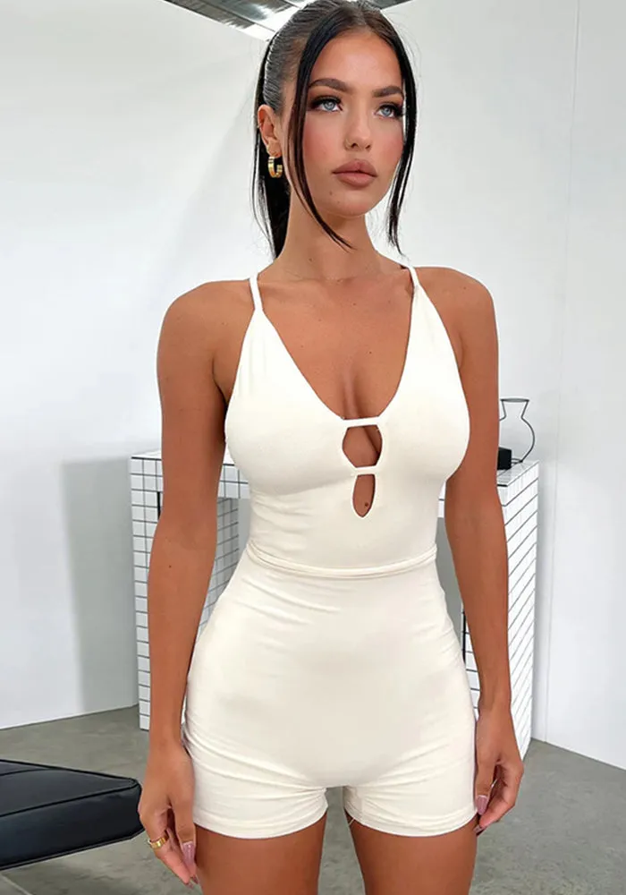 Sultry Cutout Bodycon Romper with Spaghetti Straps
