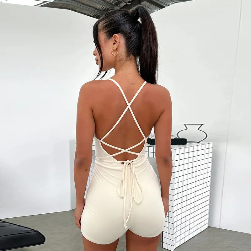 Sultry Cutout Bodycon Romper with Spaghetti Straps
