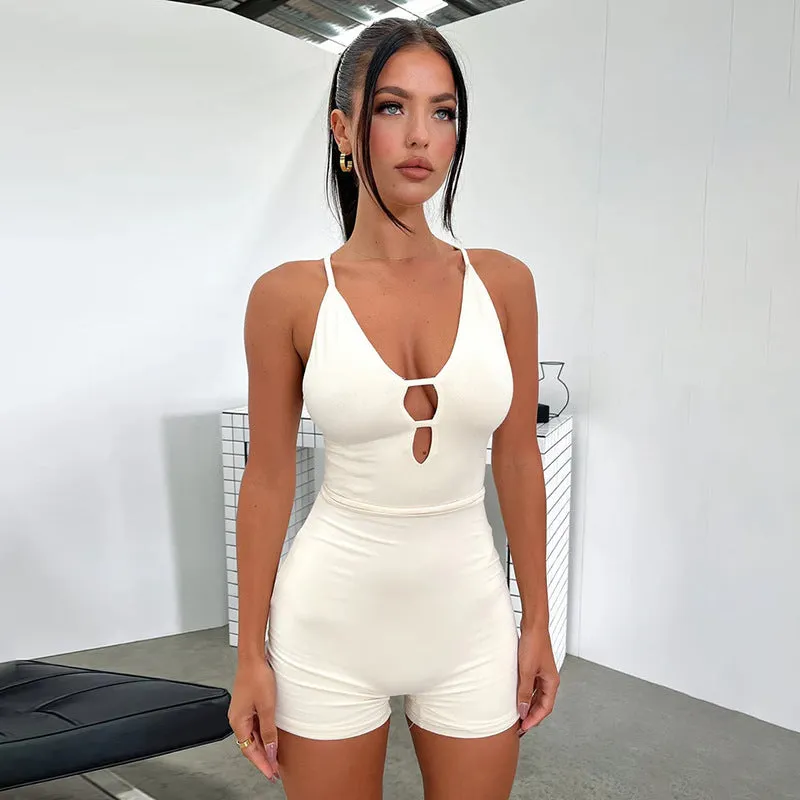 Sultry Cutout Bodycon Romper with Spaghetti Straps