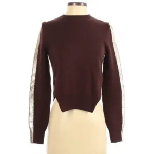 SUNO 100% Wool Burgundy Crewneck Sweater Gold Elbow Patches XS Side Slits
