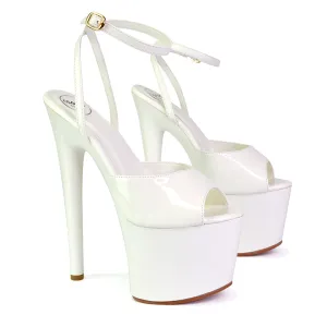 Sunshine Strappy Peep Toe Stiletto High Heel Platform Shoes in White