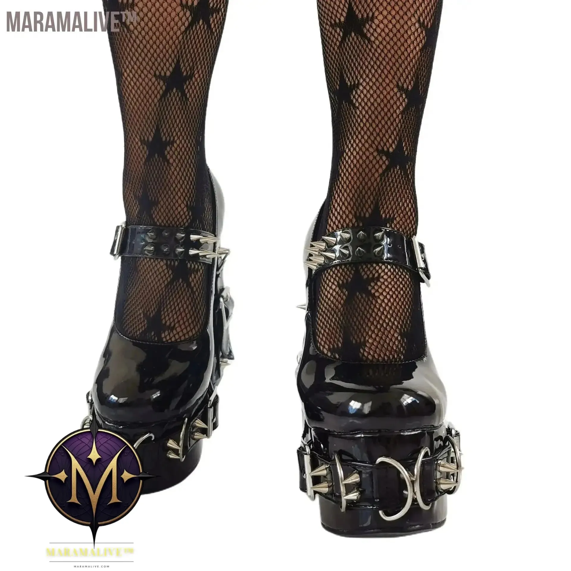 Super High Heels Gothic Pumps Metal Buckle Belt Rings Rivet Sexy Platform Cosplay Chunky High Heels Ankle Strap High Heel Shoes