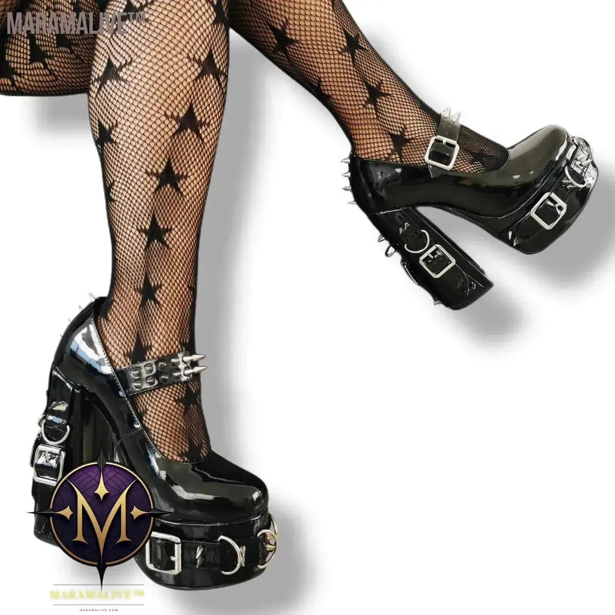 Super High Heels Gothic Pumps Metal Buckle Belt Rings Rivet Sexy Platform Cosplay Chunky High Heels Ankle Strap High Heel Shoes