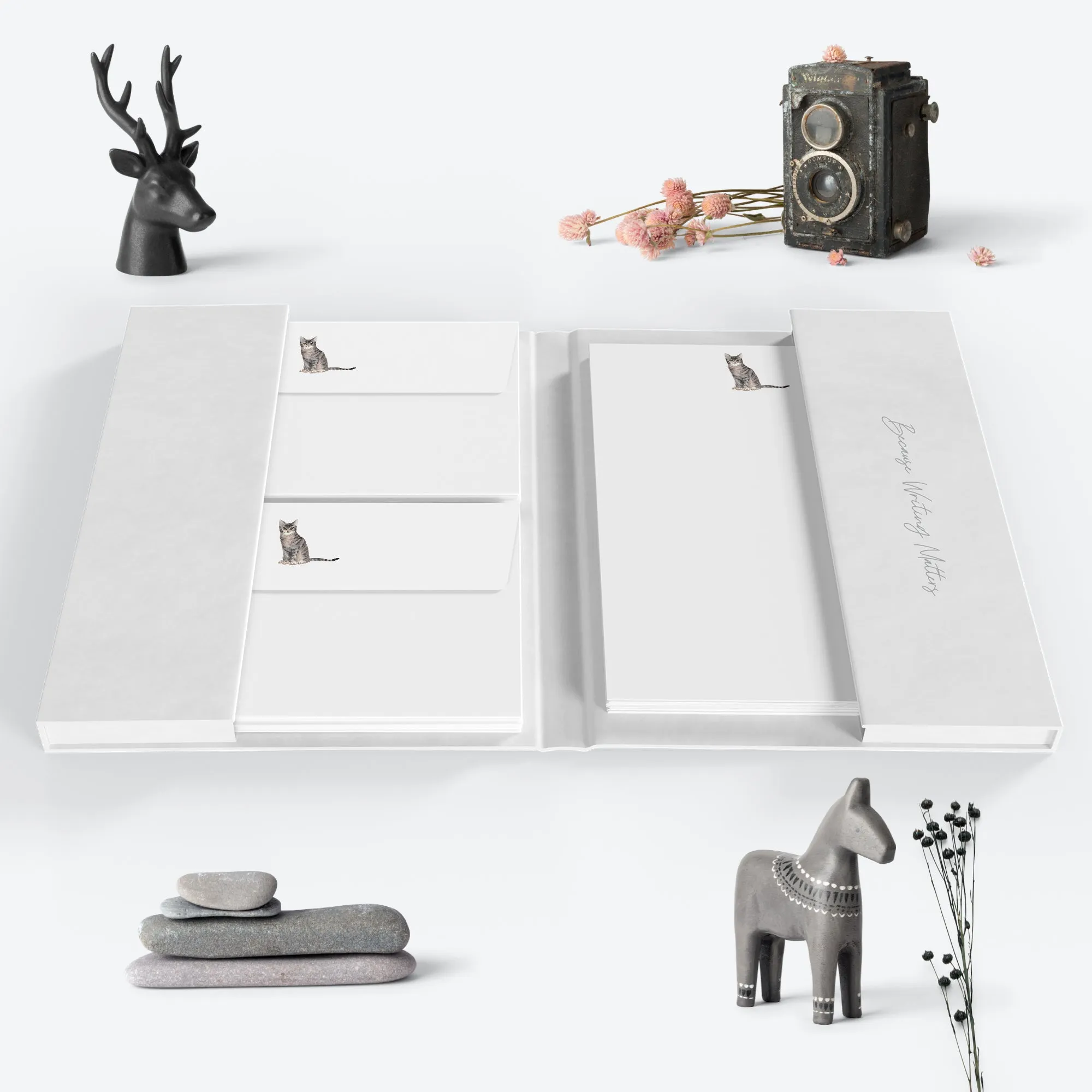 Tabby Cat Letter Writing Set in Writing Folder