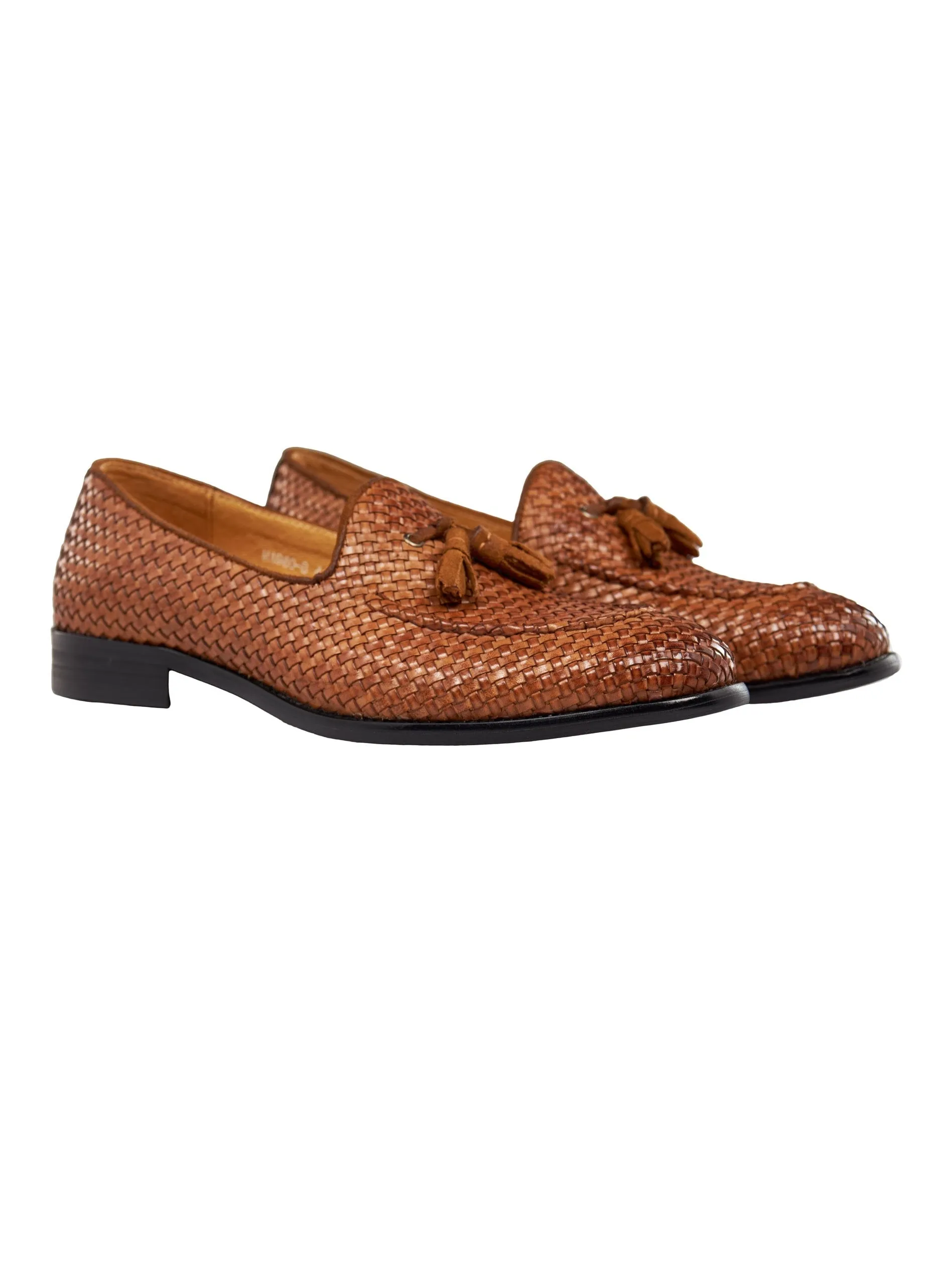 TAN WOVEN LEATHER TASSEL LOAFER