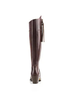 The Regina Women's Tall Heeled Boot - Mahogany Leather, Narrow Calf