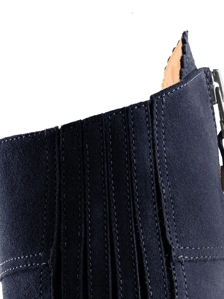 The Regina Women's Tall Heeled Boot - Navy Blue Suede, Sporting Calf