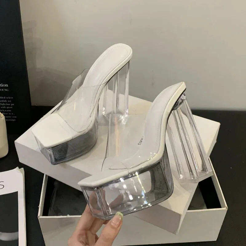 Transparent PVC Platform Heels â€?Square Toe High Heels
