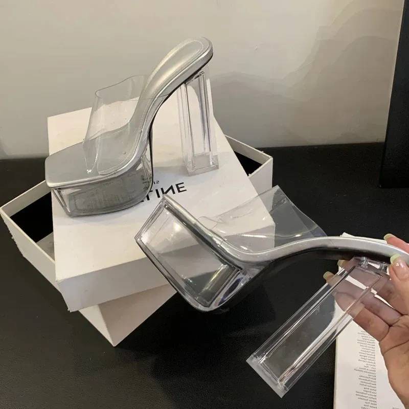 Transparent PVC Platform Heels â€?Square Toe High Heels