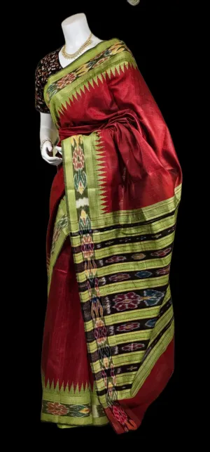 TS042923002 - Tussar Silk Saree with Ikkat Pallu