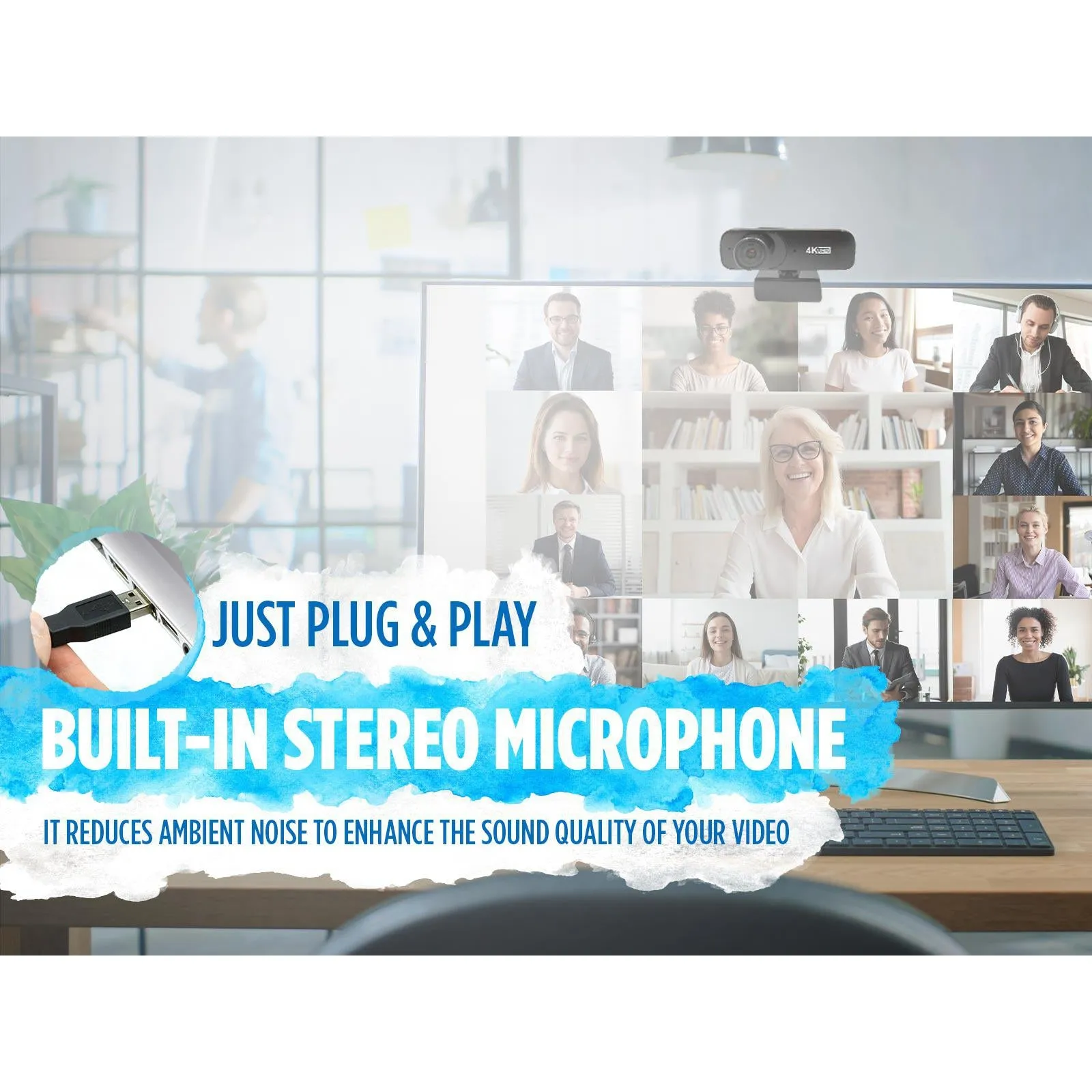 USB Webcamera C160 with Full HD 4K, 1080P and 720P Video Recording, Stereo Audio and Auto-Focus