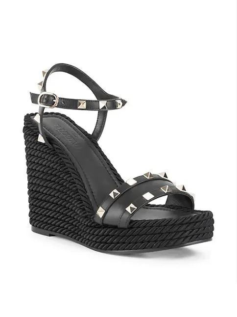 Valentino Garavani Leather Espadrille Wedges