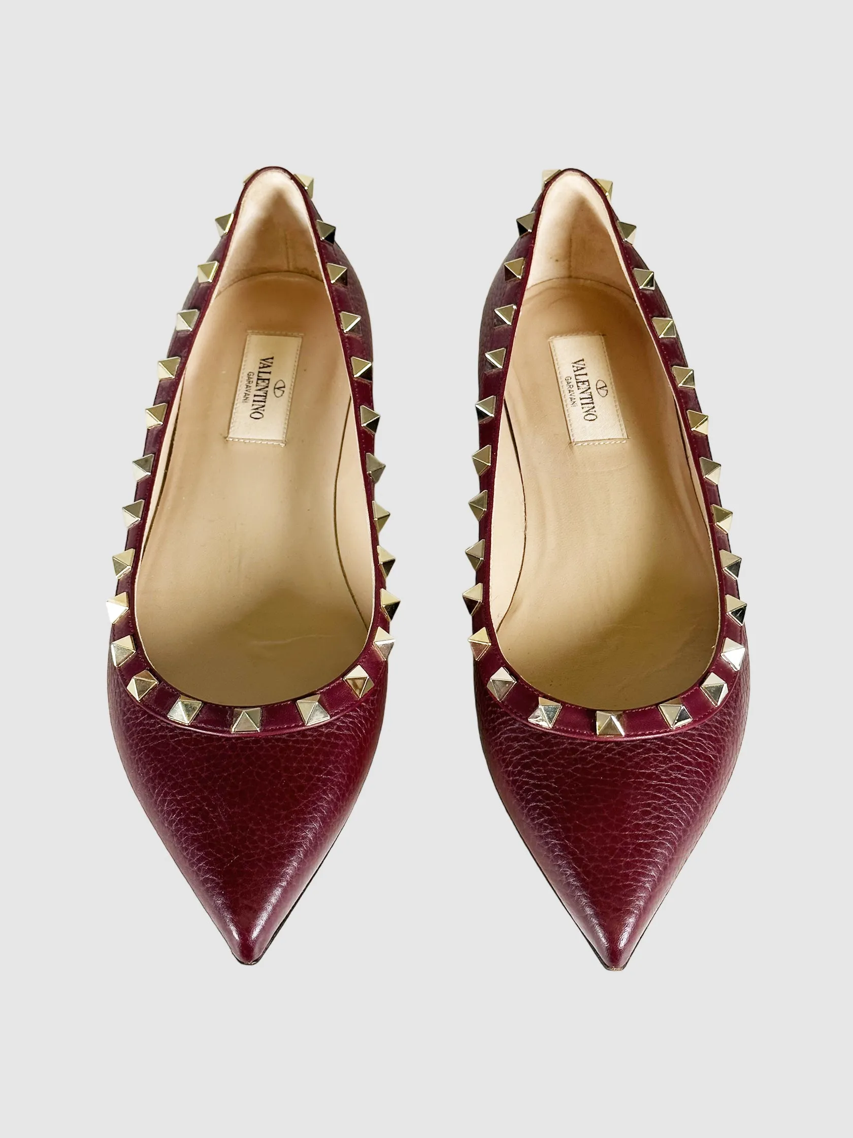 Valentino Rockstud Accents Leather Ballet Flats - Size 39