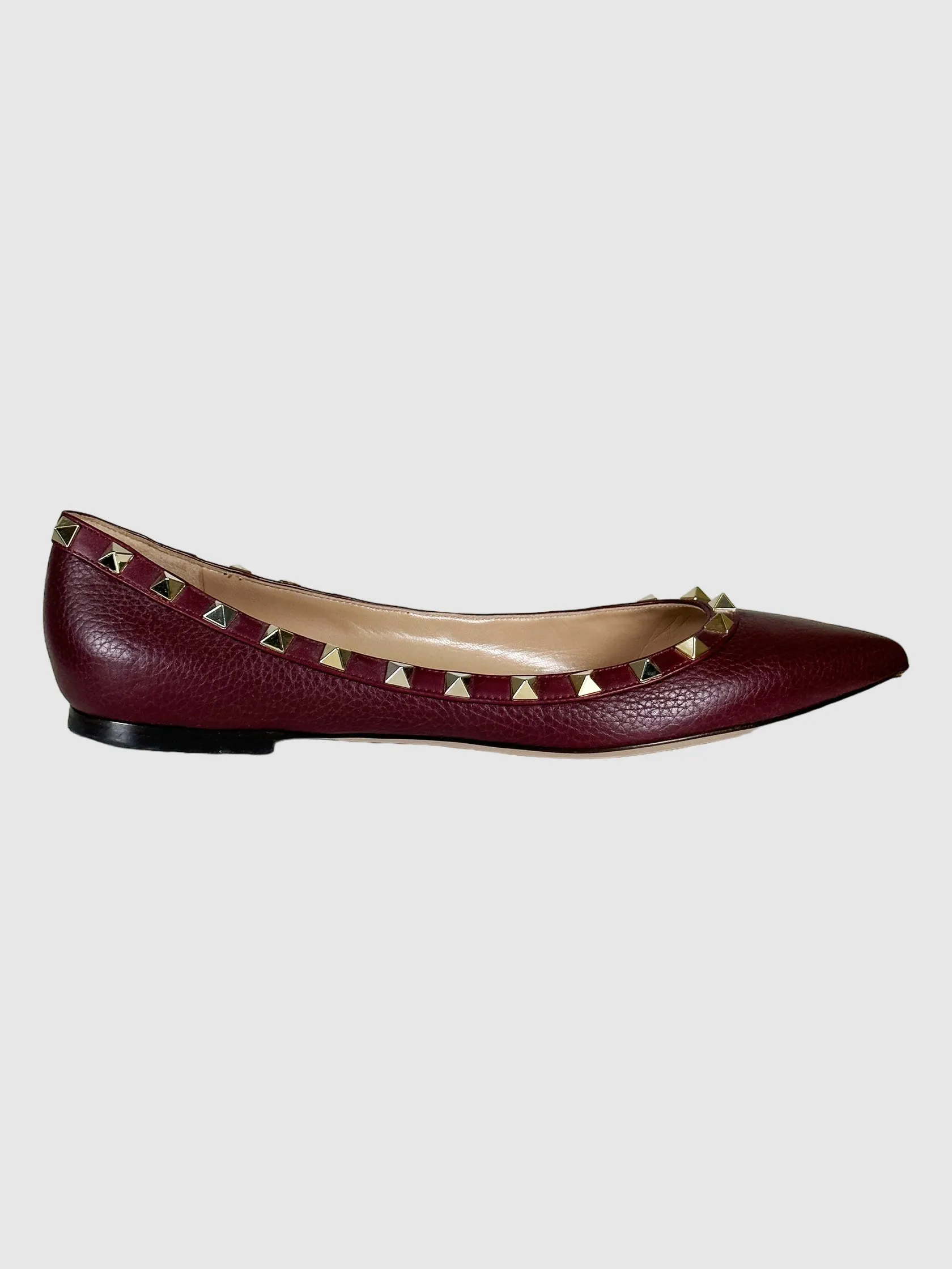 Valentino Rockstud Accents Leather Ballet Flats - Size 39