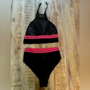 Victoria’s Secret 2 piece bra bralette lace mesh fishnet set high waisted panty