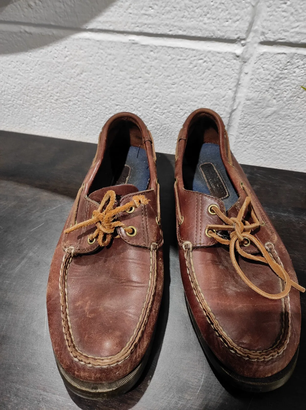 Vintage 90s POLO SPORT Ralph Lauren Boat Shoes Loafers Brown Leather Men's US 10