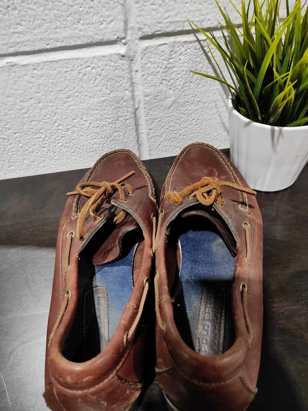 Vintage 90s POLO SPORT Ralph Lauren Boat Shoes Loafers Brown Leather Men's US 10