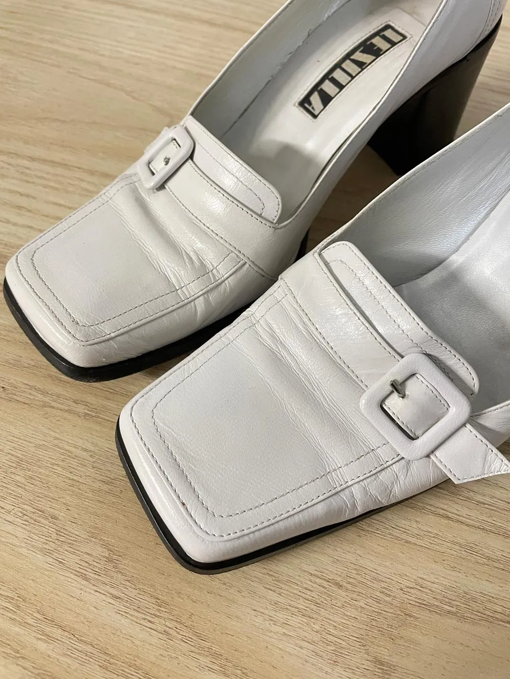 vintage le silla itally leather square toe heeled loafer