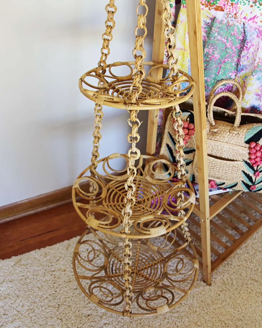 Vintage Rattan Hanging Baskets