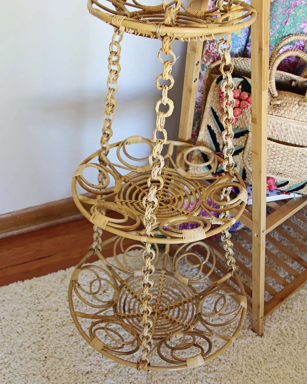 Vintage Rattan Hanging Baskets