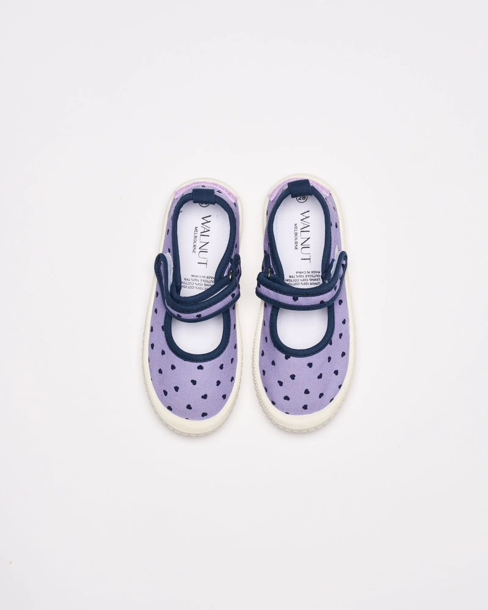WALNUT MARY JANE CANVAS - LILAC HEARTS